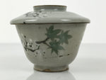 Japanese Ceramic Lidded Bowl Mushiwan Cup Pottery Gray White Plum Blossoms Y470
