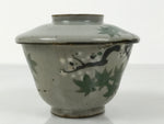 Japanese Ceramic Lidded Bowl Mushiwan Cup Pottery Gray White Plum Blossoms Y470