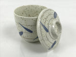 Japanese Ceramic Lidded Bowl Mushiwan Cup Pottery White Blue Bamboo Leaves Y545