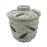 Japanese Ceramic Lidded Bowl Mushiwan Cup Pottery White Blue Bamboo Leaves Y545