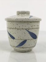 Japanese Ceramic Lidded Bowl Mushiwan Cup Pottery White Blue Bamboo Leaves Y546