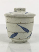 Japanese Ceramic Lidded Bowl Mushiwan Cup Pottery White Blue Bamboo Leaves Y547