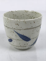 Japanese Ceramic Lidded Bowl Mushiwan Cup Pottery White Blue Bamboo Leaves Y547