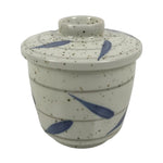 Japanese Ceramic Lidded Bowl Mushiwan Cup Pottery White Blue Bamboo Leaves Y547