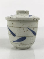Japanese Ceramic Lidded Bowl Mushiwan Cup Pottery White Blue Bamboo Leaves Y548