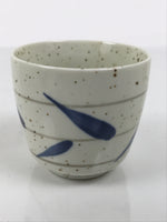 Japanese Ceramic Lidded Bowl Mushiwan Cup Pottery White Blue Bamboo Leaves Y548