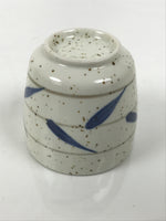 Japanese Ceramic Lidded Bowl Mushiwan Cup Pottery White Blue Bamboo Leaves Y548