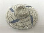 Japanese Ceramic Lidded Bowl Mushiwan Cup Pottery White Blue Bamboo Leaves Y549