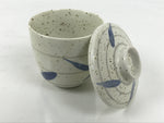 Japanese Ceramic Lidded Bowl Mushiwan Cup Pottery White Blue Bamboo Leaves Y549