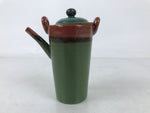 Japanese Ceramic Lidded Teapot Vtg Tall Small Pot Green Brown Black Decor Y409