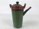 Japanese Ceramic Lidded Teapot Vtg Tall Small Pot Green Brown Black Decor Y409