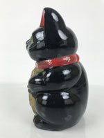 Japanese Ceramic Maneki Neko Cat Piggy Bank Vtg Chokin Bako Black Luck ST87