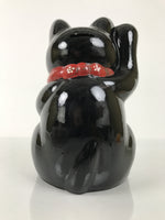 Japanese Ceramic Maneki Neko Cat Piggy Bank Vtg Chokin Bako Black Luck ST87