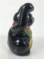 Japanese Ceramic Maneki Neko Cat Piggy Bank Vtg Chokin Bako Black Luck ST87