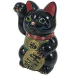 Japanese Ceramic Maneki Neko Cat Piggy Bank Vtg Chokin Bako Black Luck ST87