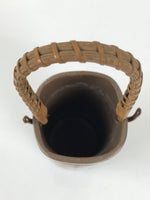 Japanese Ceramic Pottery Flower Vase Vtg Ikebana Kabin Bamboo Handle Pink FK205