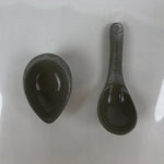 Japanese Ceramic Renge Spoon W/Stand Vtg Nabe Ramen Noodle Soup Gray PY877