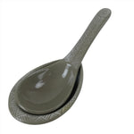 Japanese Ceramic Renge Spoon W/Stand Vtg Nabe Ramen Noodle Soup Gray PY888