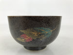 Japanese Ceramic Rice Bowl Donburi Dish Vtg Tenmoku Spot Pattern Leaf Brown Y427