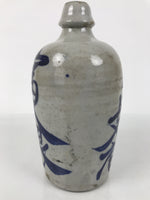 Japanese Ceramic Sake Bottle Kayoi-Tokkuri Vtg Gray Blue Kanji Toyokawa TS909