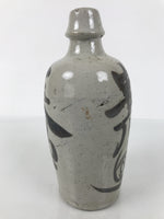 Japanese Ceramic Sake Bottle Kayoi-Tokkuri Vtg Gray Brown Kanji Toyokawa TS904