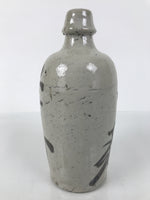 Japanese Ceramic Sake Bottle Kayoi-Tokkuri Vtg Gray Brown Kanji Toyokawa TS904