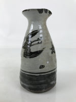 Japanese Ceramic Sake Bottle Tokkuri Gray Flying Crane Cloud Wavy Shade TS798
