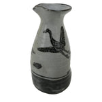 Japanese Ceramic Sake Bottle Tokkuri Gray Flying Crane Cloud Wavy Shade TS798