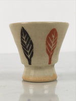 Japanese Ceramic Sake Cup Vtg Rappa Ochoko Guinomi Beige Brown Blue Leaves G345
