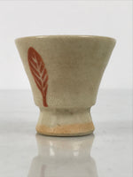 Japanese Ceramic Sake Cup Vtg Rappa Ochoko Guinomi Beige Brown Blue Leaves G345