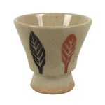 Japanese Ceramic Sake Cup Vtg Rappa Ochoko Guinomi Beige Brown Blue Leaves G345