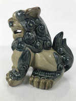 Japanese Ceramic Shishi Foo Lion Dog Statue Vtg Shisa Komainu Beige Blue ST85