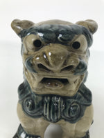 Japanese Ceramic Shishi Foo Lion Dog Statue Vtg Shisa Komainu Beige Blue ST85