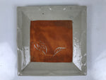 Japanese Ceramic Small Plate Kozara Sara Square Pottery Orange Beige Leaves Y439