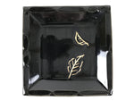 Japanese Ceramic Small Plate Kozara Vtg Sara Square Pottery Black Leaves Y436