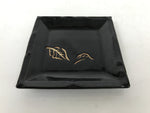 Japanese Ceramic Small Plate Kozara Vtg Sara Square Pottery Black Leaves Y437