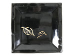 Japanese Ceramic Small Plate Kozara Vtg Sara Square Pottery Black Leaves Y437