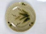 Japanese Ceramic Small Plate Mamezara Side Dish Vtg Beige Green Plants Y467