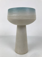 Japanese Ceramic Suiban Flower Vase Pottery Ikebana Arrangement White Blue Y528