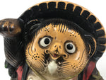 Japanese Ceramic Tanuki Raccoon Dog Statue Vtg Business Good Luck Okimono ST89
