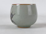 Japanese Ceramic Teacup Vtg Iris Flower Crackle Glaze White Yunomi Sencha TC405