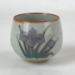 Japanese Ceramic Teacup Vtg Iris Flower Crackle Glaze White Yunomi Sencha TC405