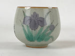 Japanese Ceramic Teacup Vtg Iris Flower Crackle Glaze White Yunomi Sencha TC407