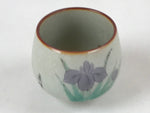 Japanese Ceramic Teacup Vtg Iris Flower Crackle Glaze White Yunomi Sencha TC407