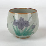 Japanese Ceramic Teacup Vtg Iris Flower Crackle Glaze White Yunomi Sencha TC407