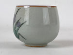 Japanese Ceramic Teacup Vtg Iris Flower Crackle Glaze White Yunomi Sencha TC408