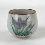 Japanese Ceramic Teacup Vtg Iris Flower Crackle Glaze White Yunomi Sencha TC408