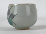 Japanese Ceramic Teacup Vtg Iris Flower Crackle Glaze White Yunomi Sencha TC409