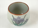 Japanese Ceramic Teacup Vtg Iris Flower Crackle Glaze White Yunomi Sencha TC409