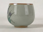Japanese Ceramic Teacup Vtg Iris Flower Crackle Glaze White Yunomi Sencha TC410
